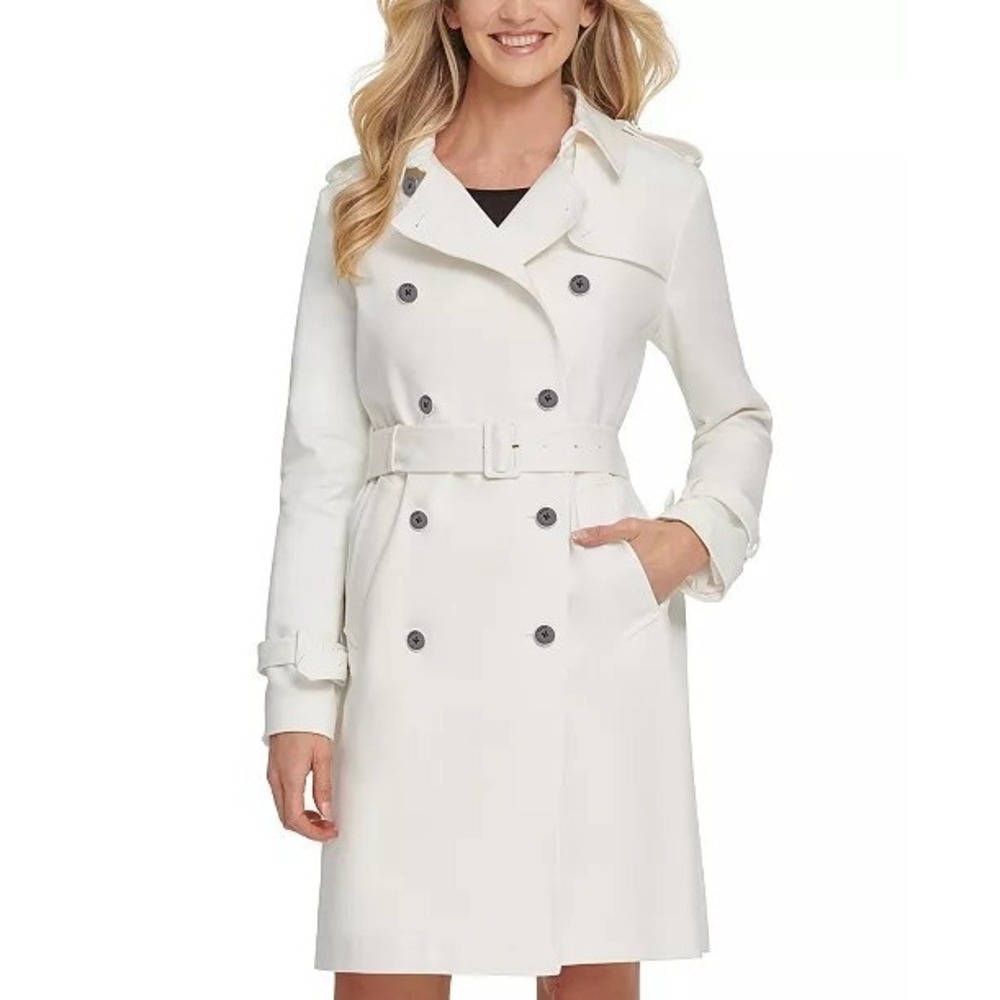 DKNY belted trench coat cream double breasted woman Sz Small-NWOT